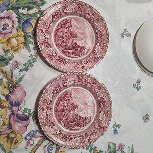 Johnson Brothers Historic America Pink  2 Bread & Butter Plates  2 Tea Saucers